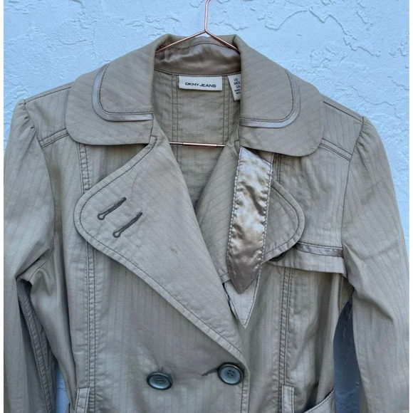 DKNY Womens Long Sleeve Double Breasted Belted Trench Coats Khaki Sz XS - Picture 4 of 16